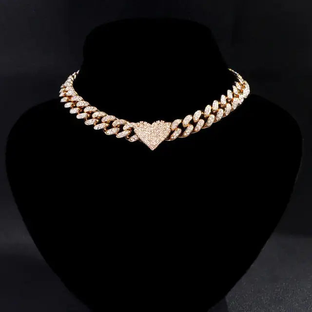 Iced Out 18K White/Gold Plated Heart Cuban Chain