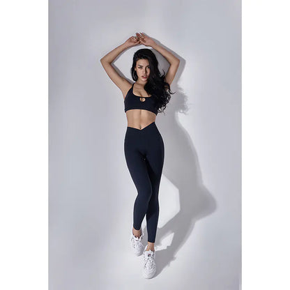 Solid Color Sports Bra and High-Waist Yoga Set