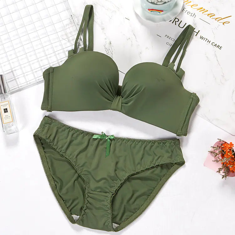 Wireless Push-Up Leopard Print Bra Set for Women