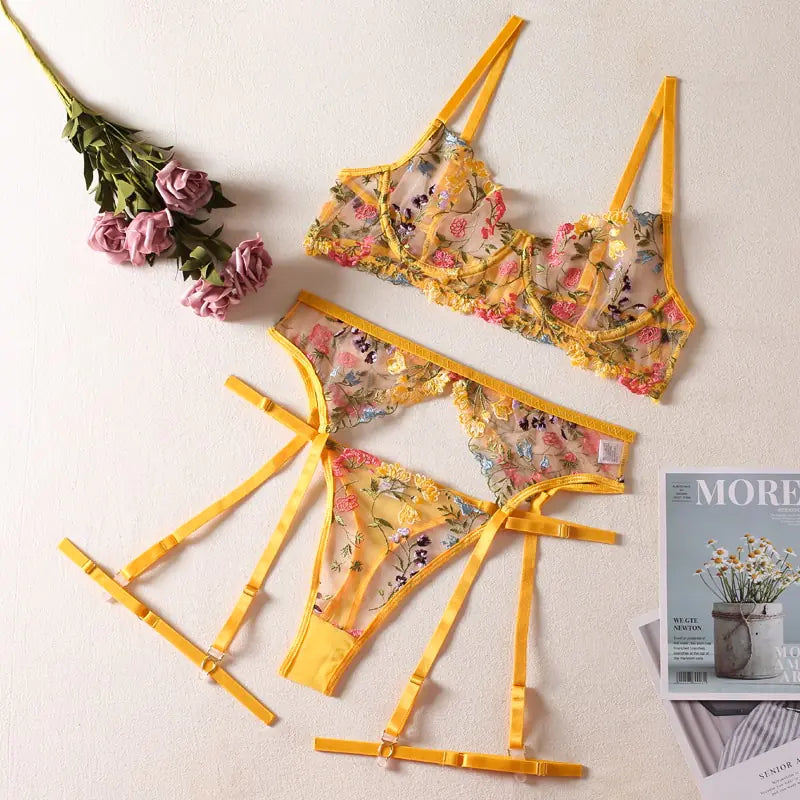 Transparent Bra Floral Embroidery Underwear