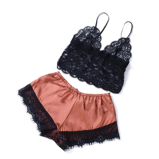 Silk Satin Lingerie Bra and Shorts Set for Women