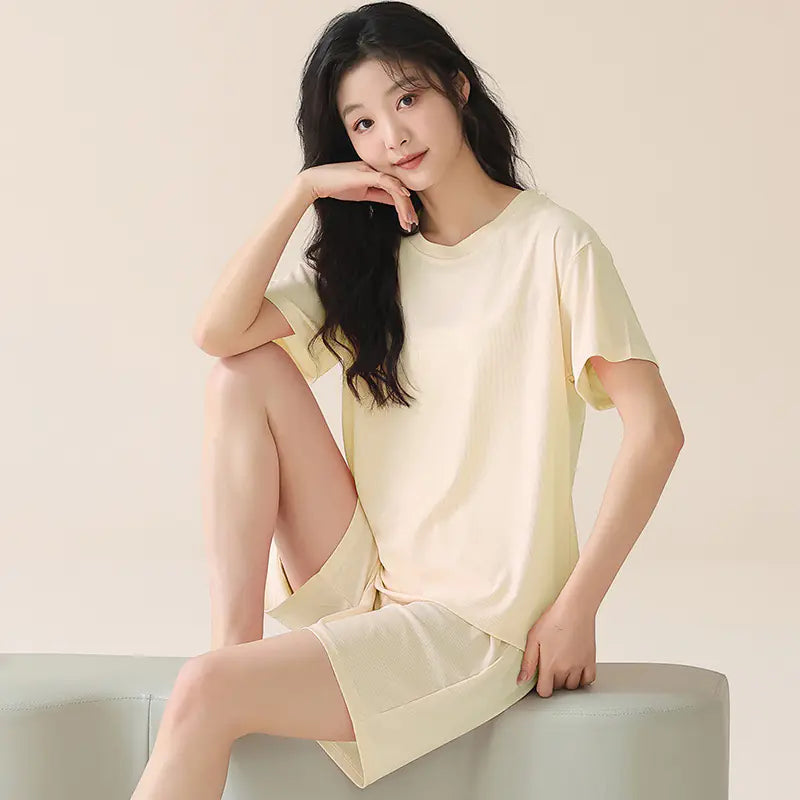 Summer Women's Sleepwear Set with Built-in Bra