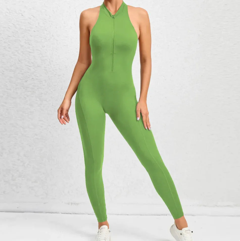 Sleeveless Zippered Yoga Jumpsuit - Tummy Control &amp; Butt Lifting Fitness Sportswear