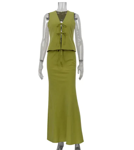 Sleeveless Lace-Up Vest &amp; Skirt Women&