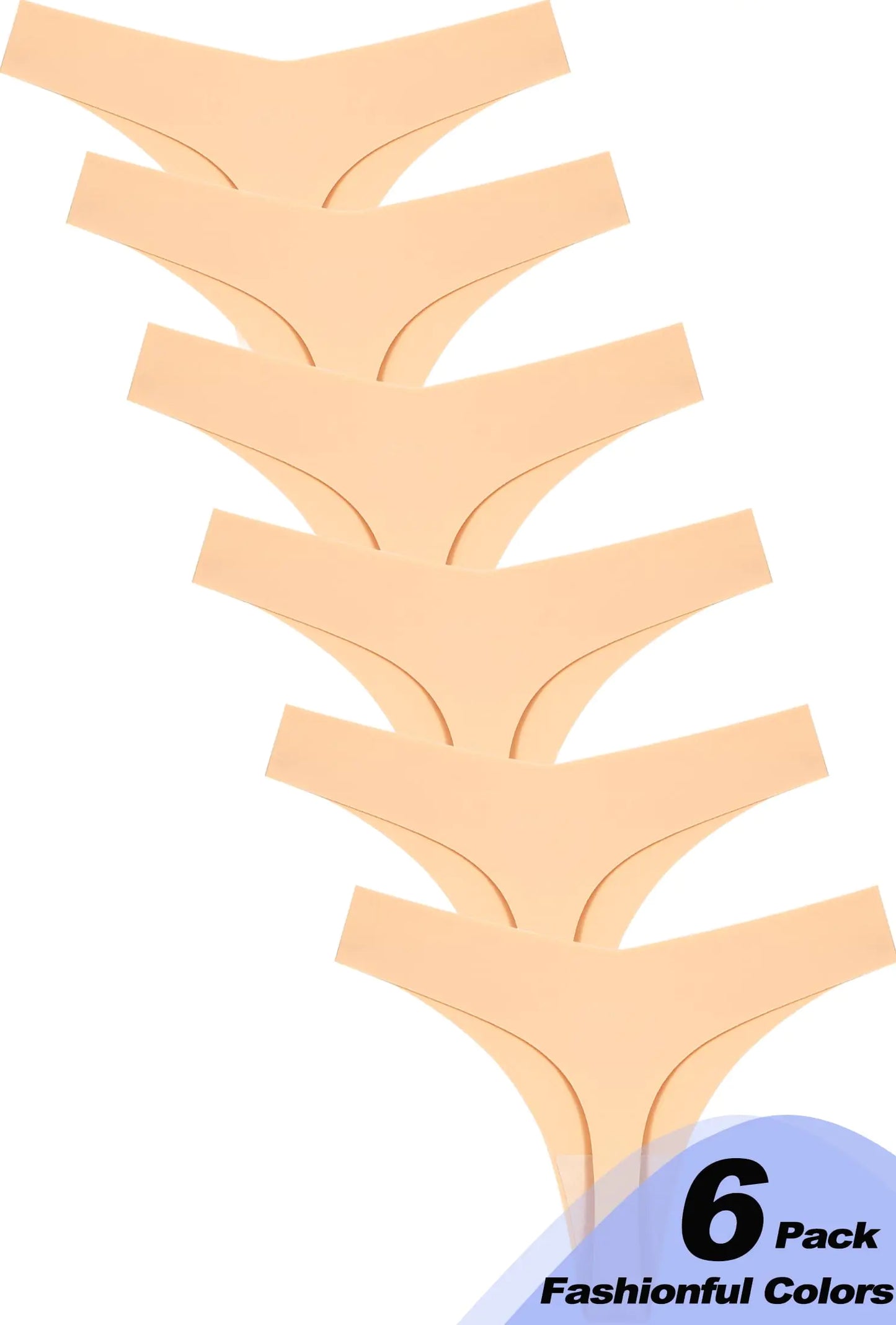 Seamless Thongs for Women No Show V-waisted Invisible Sexy Panties Tangas Thong Underwear Women 6 Pack X-Large F-nude(6 Pack)