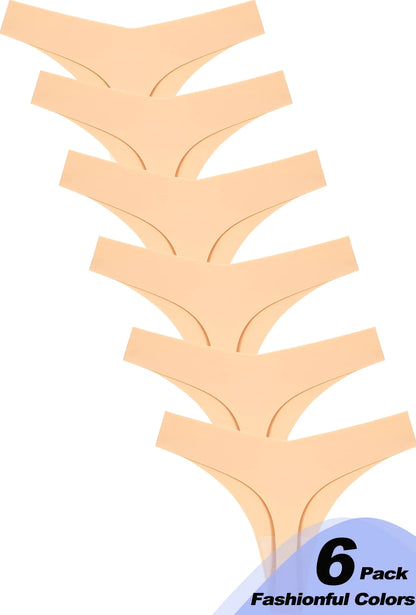 Seamless Thongs for Women No Show V-waisted Invisible Sexy Panties Tangas Thong Underwear Women 6 Pack X-Large F-nude(6 Pack)