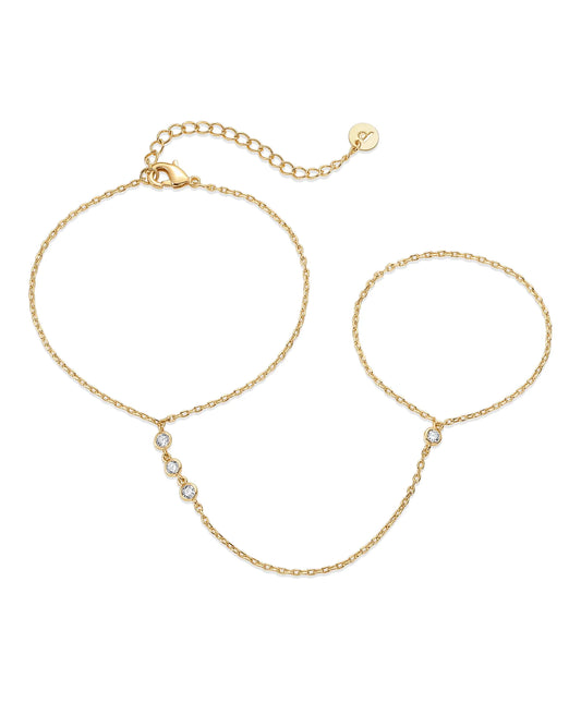 PAVOI 14K Yellow Gold Plated Hand Chains Bracelet for Women | Dainty Cubic Zirconia Bracelet and Ring Chain Body Jewelry Station