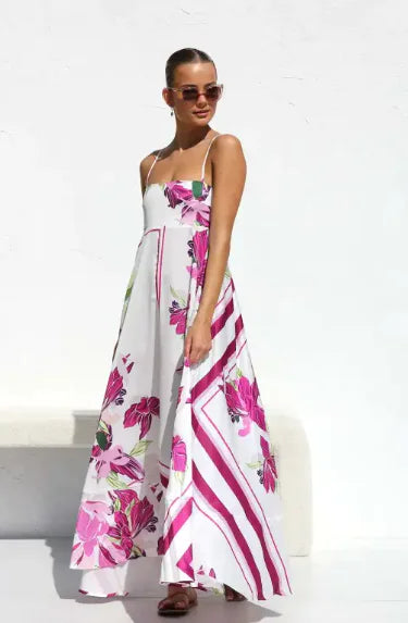 Summer Fashion Printed Backless Sling Dress
