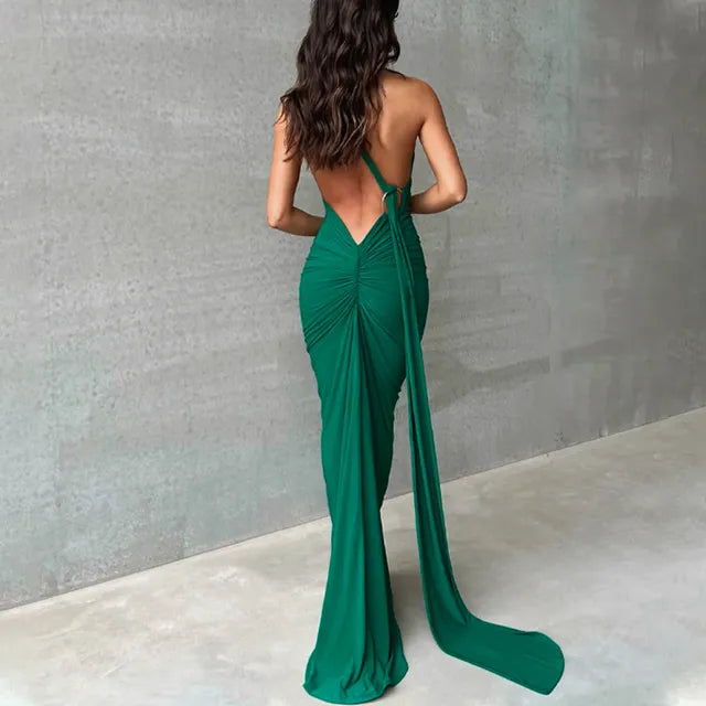 Backless Maxi Dress Oblique Shoulder Sleeveless