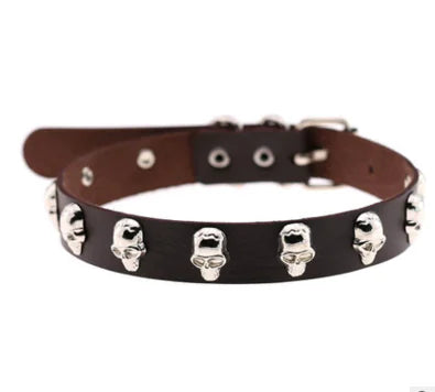 Punk Skull Leather Choker Necklace for Cosplay