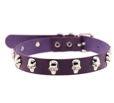 Punk Skull Leather Choker Necklace for Cosplay