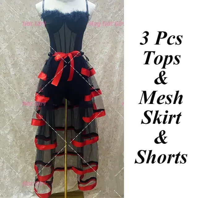 Sexy Stage Performance Lace-up Mesh Skirt
