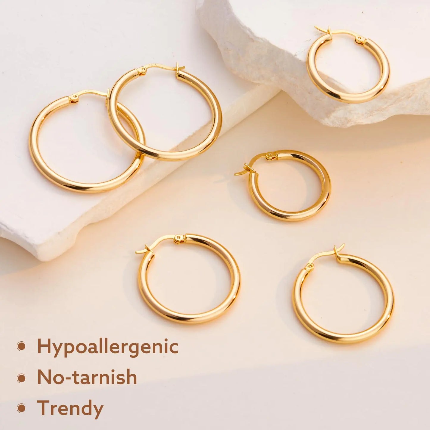 Gold Hoop Earrings Set for Women, 14K Small Huggie Earrings for Multiple Piercing Hypoallergenic Trendy Jewelry, Dainty Ball Cartilage Earrings for Women's Gifts 3mm Gold 26.5/31.5/37.5