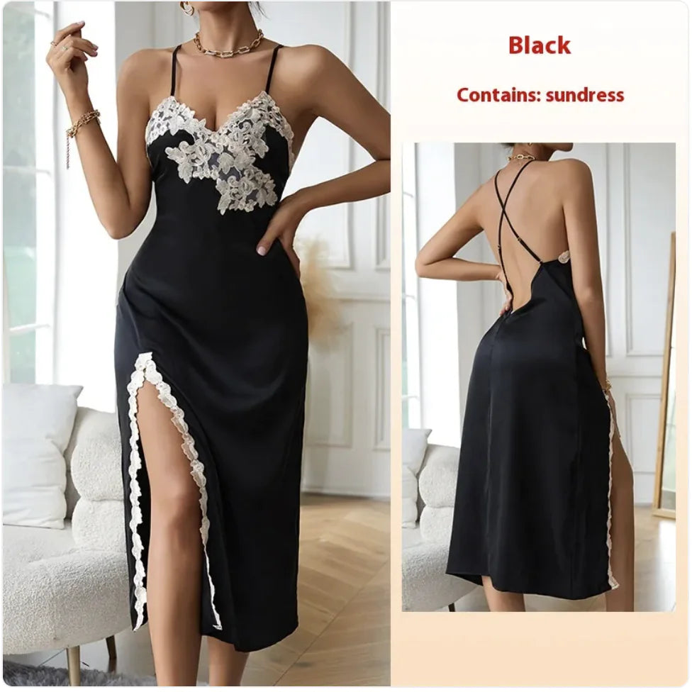 Women's Lace V-Neck Silk Pajama Set