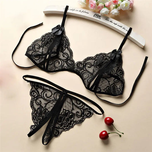 Lingerie Set with Sheer Lace and Push-Up Bra