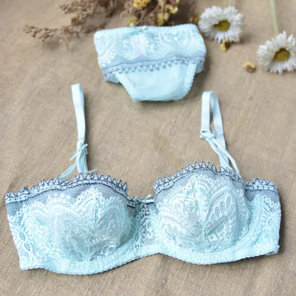Ultra-Thin Sexy Removable Strap Half Cup Bra Set