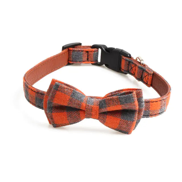 Plaid Bowknot Pet Necklace