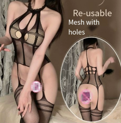 Lace Fishnet Bodysuit Lingerie Outfit