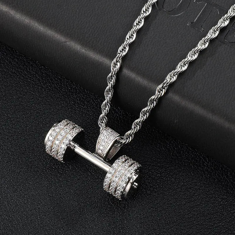 Hip Hop Iced Out Bling Rhinestone Rope Chain Barbell Gym Fitness Dumbbell