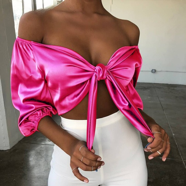 Off Shoulder Bow Tie Sexy Cropped Top