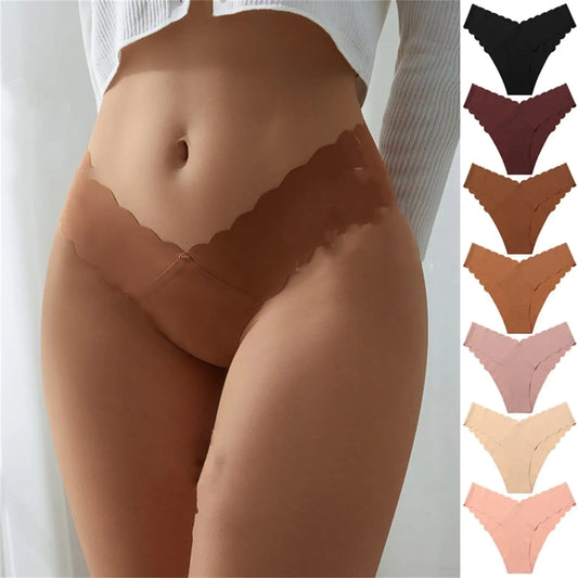 Wave Lace V-shaped Waist Seamless Ice Silk Girl Underwear