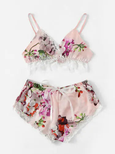 Silk Satin Lingerie Bra and Shorts Set for Women