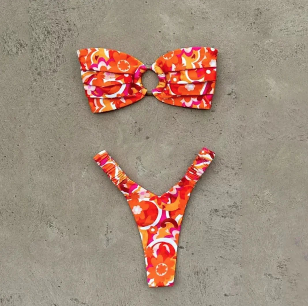 Women's Printed Pleated Bikini