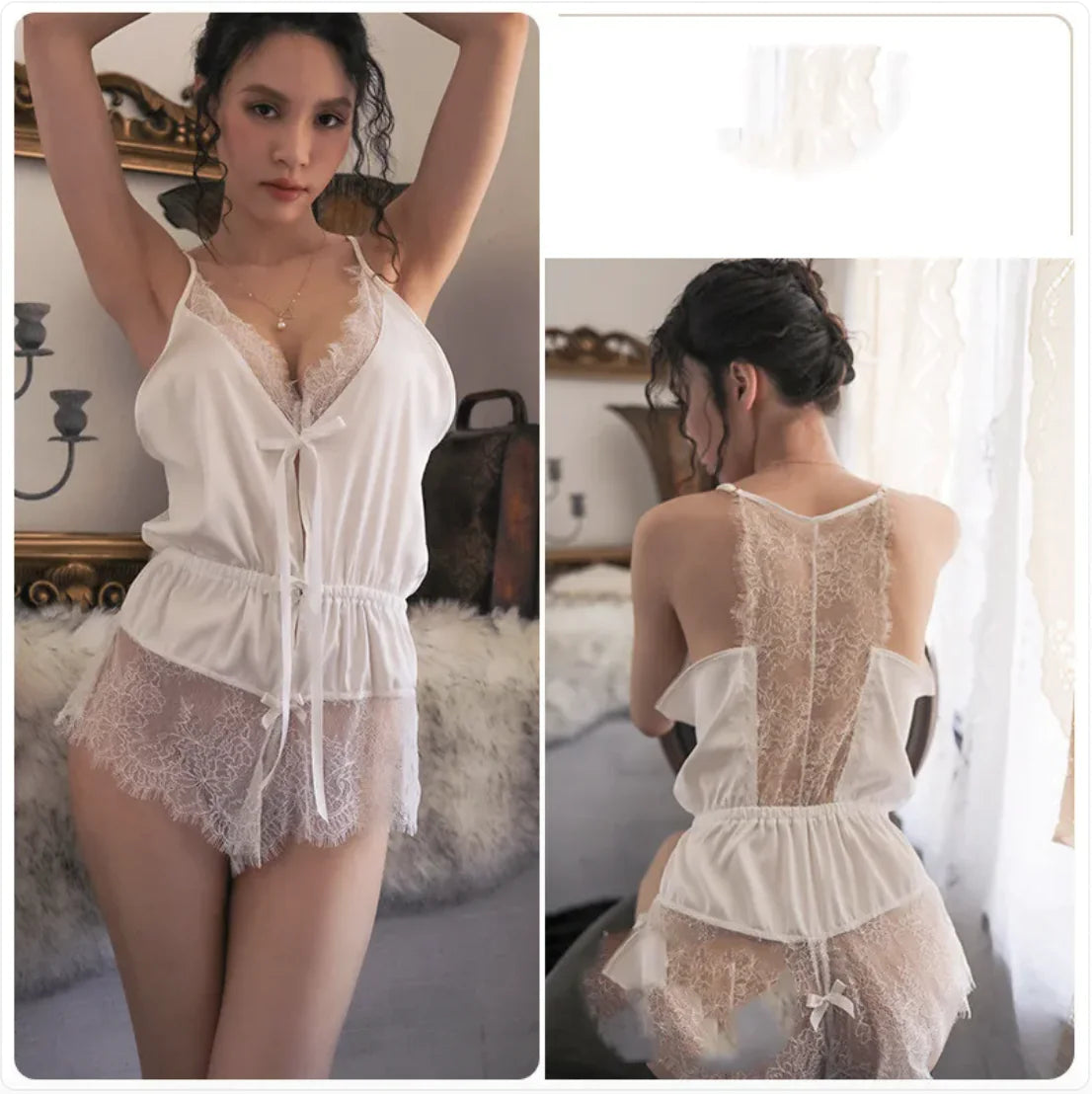 Sexy Lace Ice Silk Pajama Set