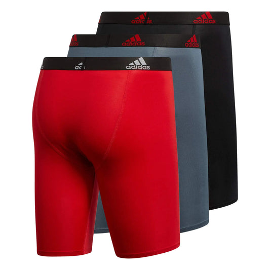 adidas Men's Performance Long Boxer Brief Underwear (3-Pack) X-Large Scarlet Red/Black/Onix Grey