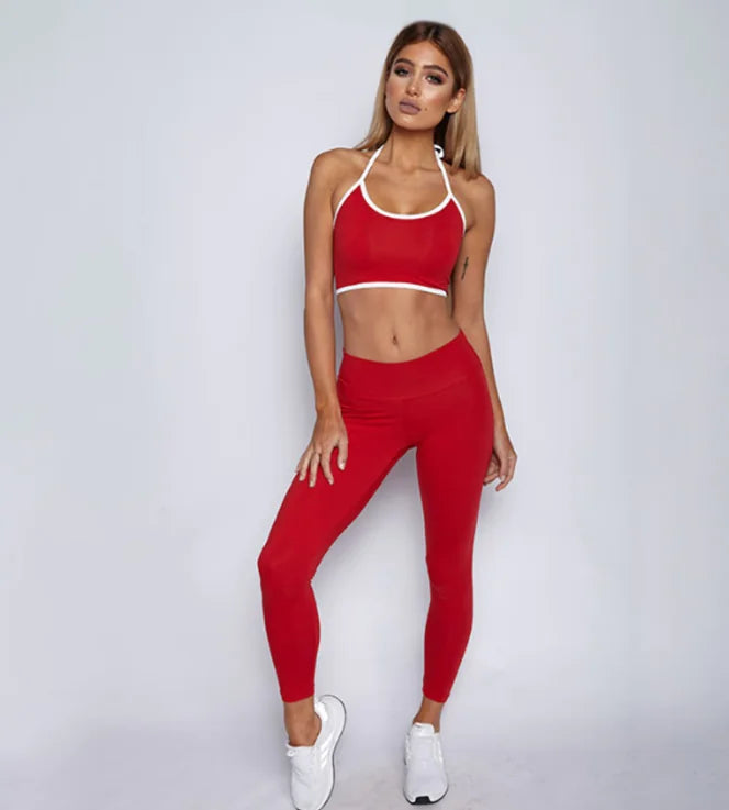 Women's Yoga Set with Backless Bra and Long Pants