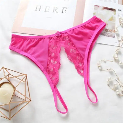 Floral Lace Crotchless Panties