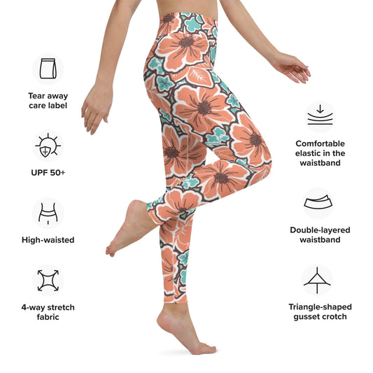 Women's Tropical Red Floral Yoga Leggings