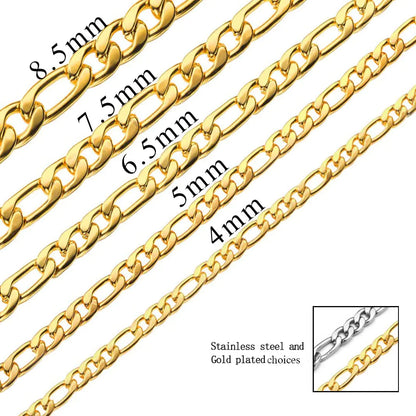 Figaro Chain Necklace Stainless Steel Real Gold Plated Chains for Men Women Jewelry Gift for Men Women 8.5mm width 24 Inches Real Gold-Plated