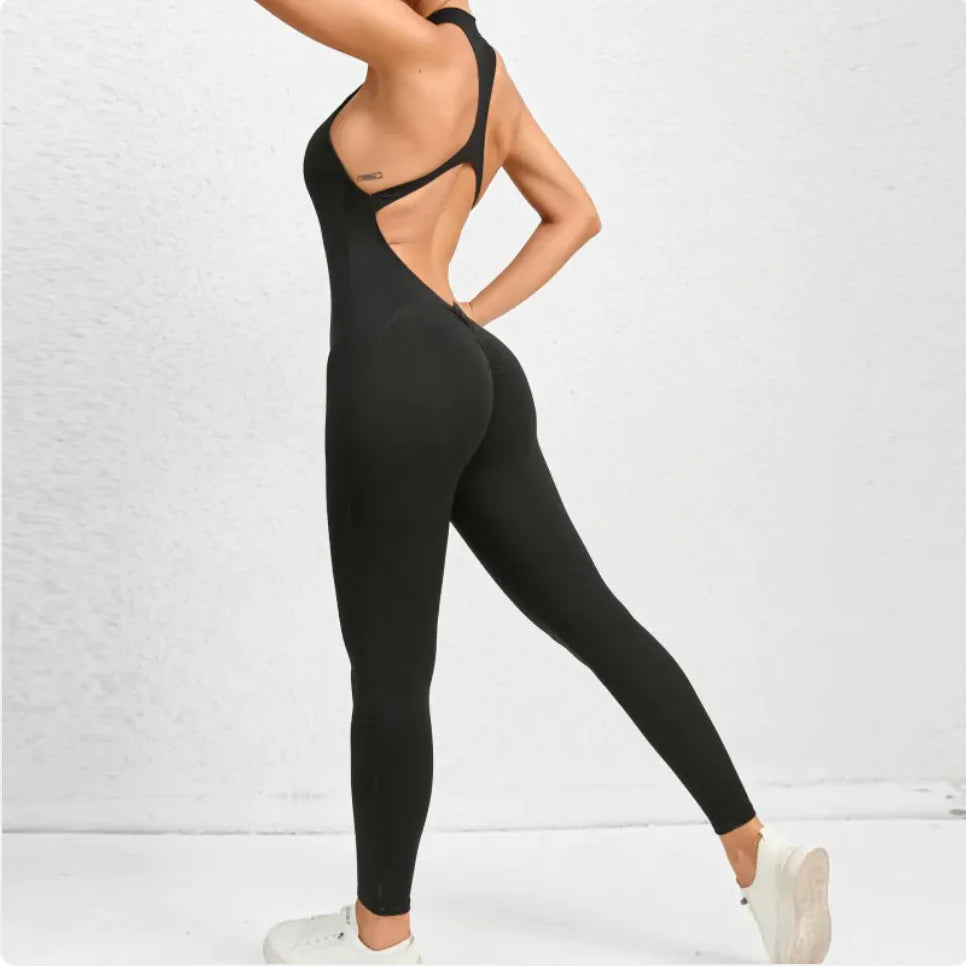 Sleeveless Zippered Yoga Jumpsuit - Tummy Control &amp; Butt Lifting Fitness Sportswear