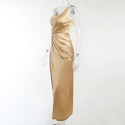 Elegant Satin Strapless Slim Dress – Y2K Party Wear
