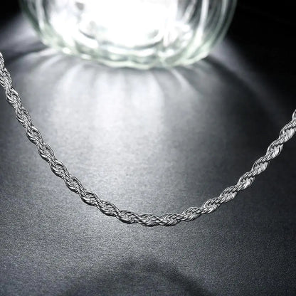 18K White Gold Plated Rope Chain
