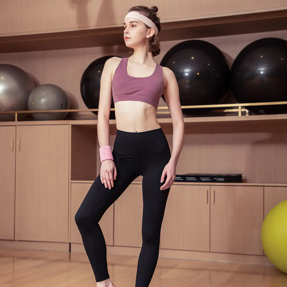 Solid Color Sports Bra and High-Waist Yoga Set