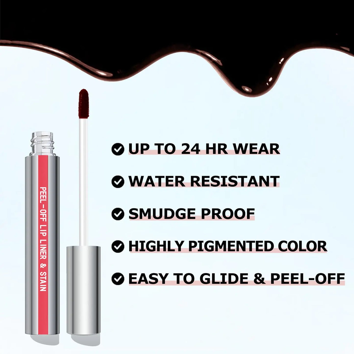 Cilrofelr Peel Off Lip Liner Stain, Long Wear Tattoo Lip Liner with Tweezer, Peel Off Lip Stain with Matte Finish, Long Lasting, Waterproof, Transfer-proof, Highly Pigmented Color (Rose) Rose