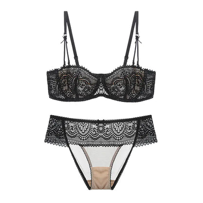 Ultra-Thin Sexy Removable Strap Half Cup Bra Set
