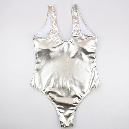 Sexy Shiny Gold/Silver Metallic Leather Swimsuit