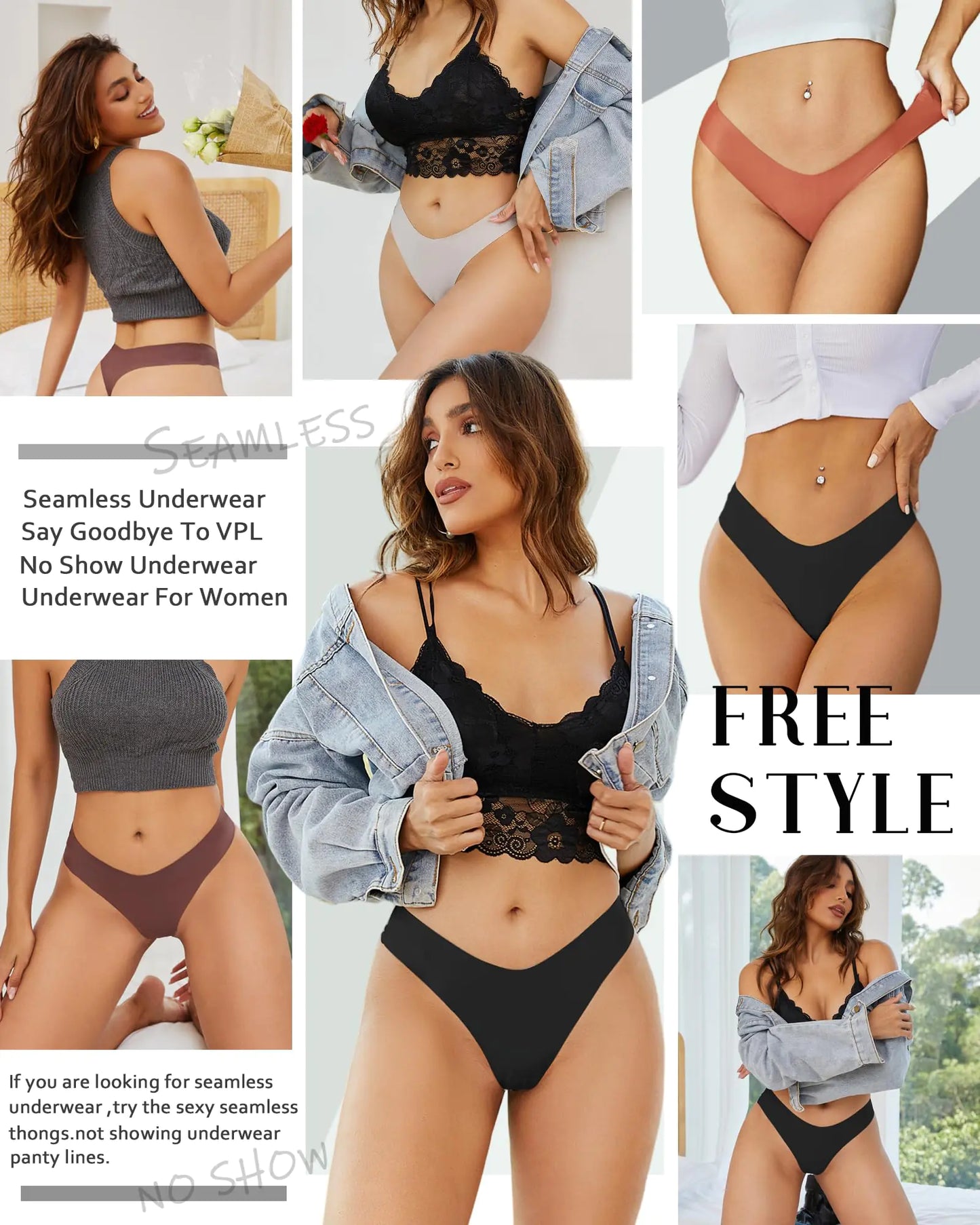 Seamless Thongs for Women No Show V-waisted Invisible Sexy Panties Tangas Thong Underwear Women 6 Pack X-Large F-nude(6 Pack)