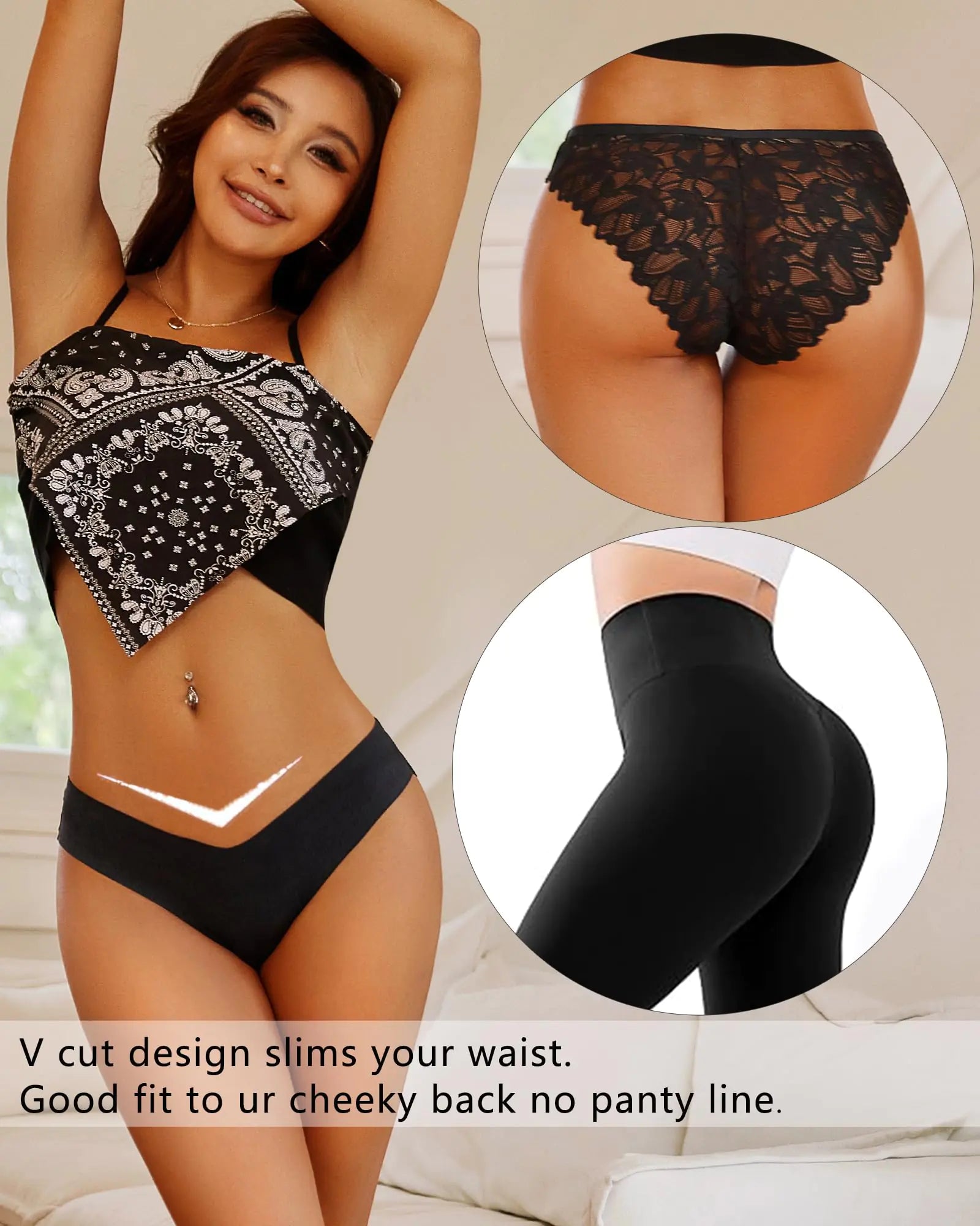 UNDER THE SEA Sexy Underwear for Women Seamless Soft Lace Hipster Ladies No Show Bikini Panties Womens Cheeky 6 Pack X-Large 6pack
