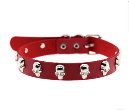 Punk Skull Leather Choker Necklace for Cosplay