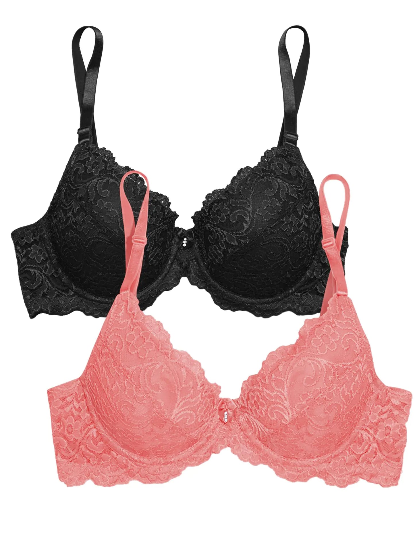 Smart & Sexy Women's Signature Lace Push-up Bra 40D Punchy Peach/Black Hue