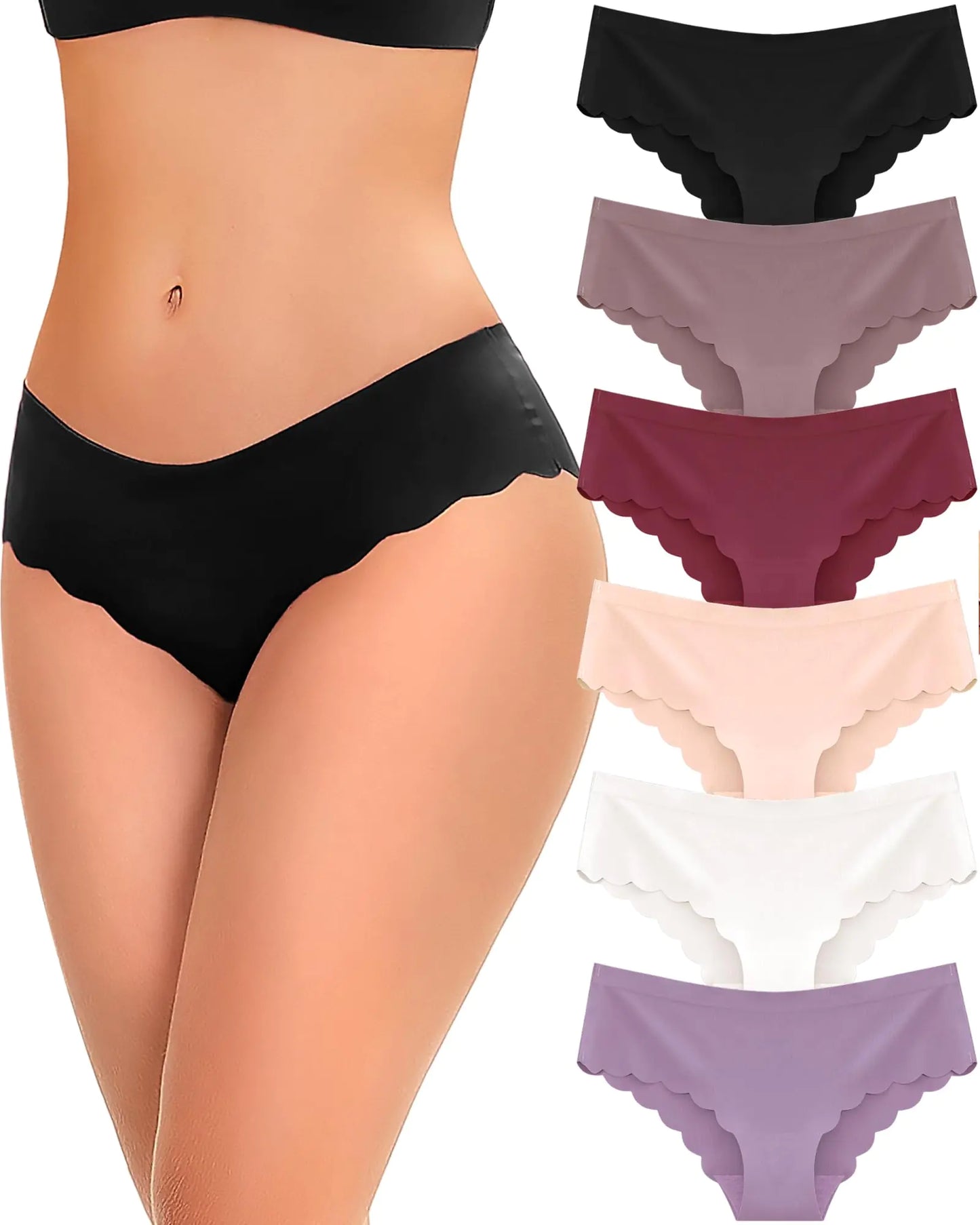 FINETOO 6 pack Seamless Underwear for Women Sexy Low Rise Hipster Wave Edge No Show Bikini Panties Womens Cheeky S-XL X-Large Set1-6pack