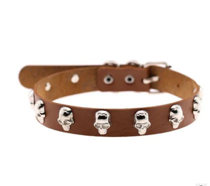 Punk Skull Leather Choker Necklace for Cosplay