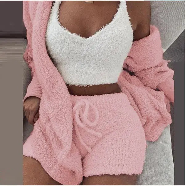 Fluffy Three Piece Set Lounge Sexy Outfits