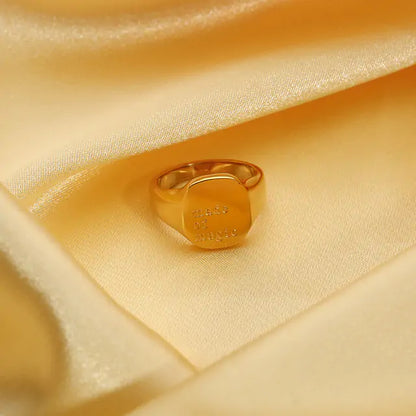 Engraved Letter Word Signet Ring: 18K Gold Plated Stainless Steel