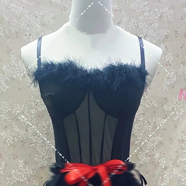 Sexy Stage Performance Lace-up Mesh Skirt