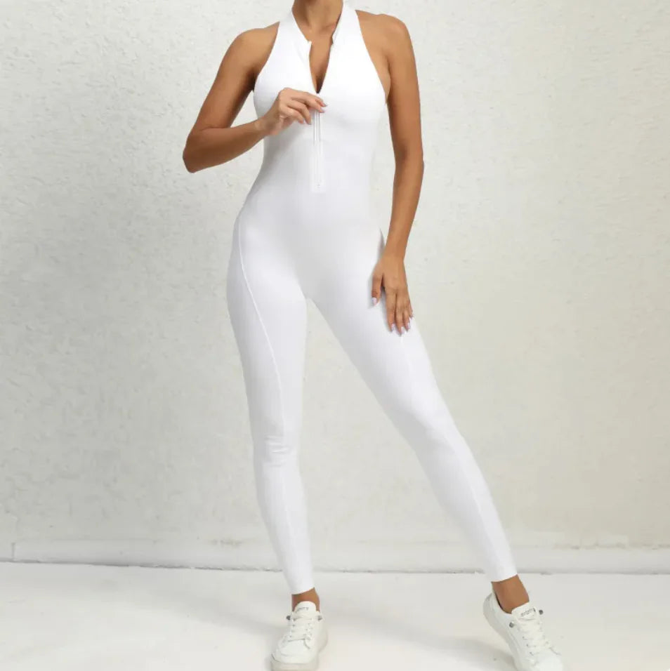 Sleeveless Zippered Yoga Jumpsuit - Tummy Control &amp; Butt Lifting Fitness Sportswear